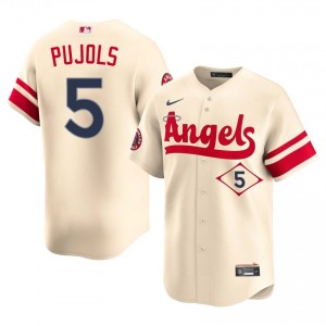 #5 Albert Pujols Premium Men City Connect Baseball Jersey | Angels Cream Fan Gear 85461438