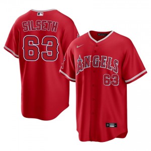 Red Chase Silseth #63 Angels Baseball Sewn Jersey | Gameday Men Fit 27931143