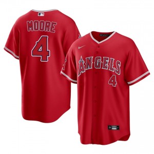 Red Christian Moore #4 LA Angels Baseball Embroidery Jersey | Officially Licensed Men Fit 93420737