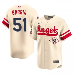 #51 Jaime Barria MLB Men City Connect Baseball Jersey | Los Angeles Angels Cream Fan Gear 36353903