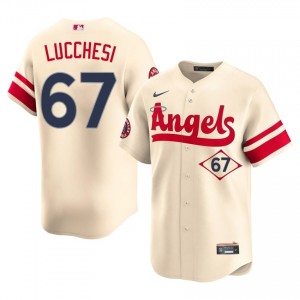 #67 Joey Lucchesi MLB Men City Connect Baseball Jersey | Angels Cream Fan Gear 95741368