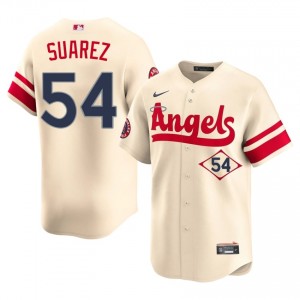 #54 Jose Suarez Authentic Men City Connect Baseball Jersey | Angels Cream Fan Gear 10865069