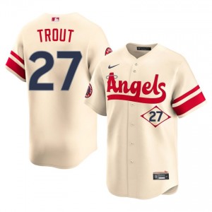 #27 Mike Trout Genuine Men City Connect Baseball Jersey | LAA Cream Fan Gear 41544046