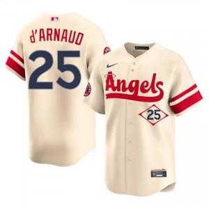 #25 Travis d'Arnaud Game Men City Connect Baseball Jersey | Angels Cream Fan Gear 27661661