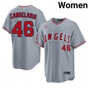 Jeimer Candelario #46 LAA Baseball Jersey | Genuine Women Gray Sewn Edition 55253967