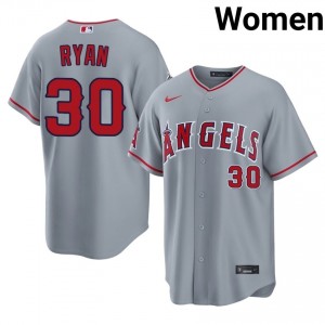 Nolan Ryan #30 Los Angeles Angels Baseball Jersey | Officially Licensed Women Gray Embroidery Edition 37496038