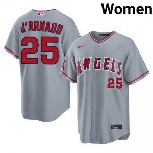 Travis d'Arnaud #25 LA Angels Baseball Jersey | MLB Women Gray Stitched Edition 47511379