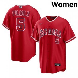 Red Albert Pujols #5 Los Angeles Angels Baseball Sewn Jersey | Genuine Women Fit 30385571