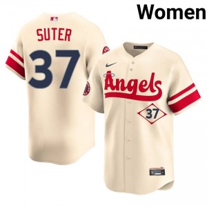 #37 Brent Suter Limited Women City Connect Baseball Jersey | LA Angels Cream Fan Gear 30691775