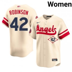 #42 Jackie Robinson Iconic Women City Connect Baseball Jersey | Los Angeles Angels Cream Fan Gear 27896414