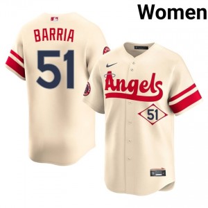 #51 Jaime Barria Premium Women City Connect Baseball Jersey | Los Angeles Angels Cream Fan Gear 70525033