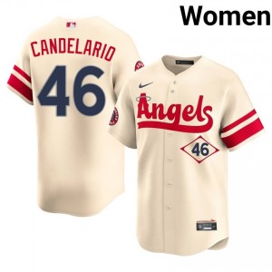 #46 Jeimer Candelario Officially Licensed Women City Connect Baseball Jersey | Angels Cream Fan Gear 62496198