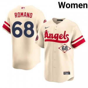 #68 Jordan Romano Iconic Women City Connect Baseball Jersey | Angels Cream Fan Gear 67126777