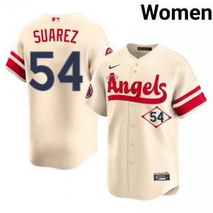 #54 Jose Suarez Game Women City Connect Baseball Jersey | LAA Cream Fan Gear 69167055