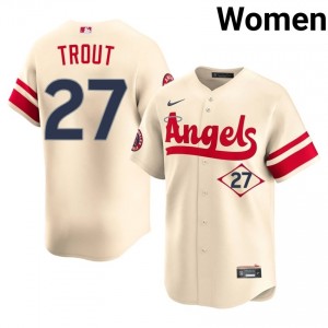 #27 Mike Trout Iconic Women City Connect Baseball Jersey | LA Angels Cream Fan Gear 87524744