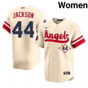 #44 Reggie Jackson Officially Licensed Women City Connect Baseball Jersey | LA Angels Cream Fan Gear 36430375