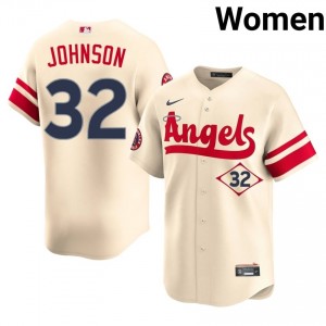 #32 Ryan Johnson Exclusive Women City Connect Baseball Jersey | Angels Cream Fan Gear 40637687