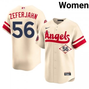 #56 Ryan Zeferjahn Professional Women City Connect Baseball Jersey | Los Angeles Angels Cream Fan Gear 11818814