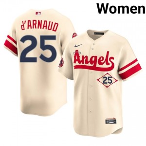 #25 Travis d'Arnaud Pro-Grade Women City Connect Baseball Jersey | LAA Cream Fan Gear 27971748