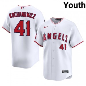 LA Angels Jack Kochanowicz #41 White Youth Baseball Jersey | 2026 Season Iconic 93356399