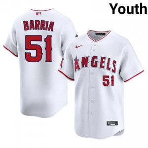 LA Angels Jaime Barria #51 White Youth Baseball Jersey | 2026 Season Durable 73850557