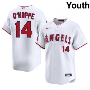 LAA Logan O'Hoppe #14 White Youth Baseball Jersey | 2026 Season MLB 68897364