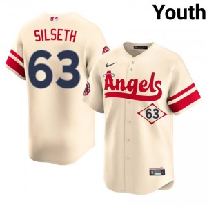 #63 Chase Silseth Officially Licensed Youth City Connect Baseball Jersey | Los Angeles Angels Cream Fan Gear 44947790