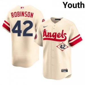 #42 Jackie Robinson Official Youth City Connect Baseball Jersey | Los Angeles Angels Cream Fan Gear 84299910