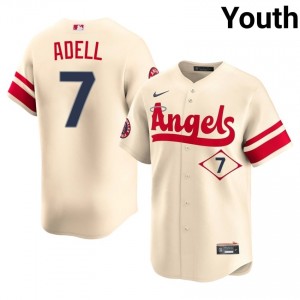 #7 Jo Adell Gameday Youth City Connect Baseball Jersey | Los Angeles Angels Cream Fan Gear 85784661