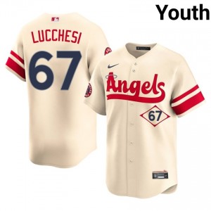#67 Joey Lucchesi Professional Youth City Connect Baseball Jersey | LA Angels Cream Fan Gear 76999648