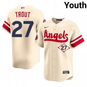 #27 Mike Trout Official Youth City Connect Baseball Jersey | LA Angels Cream Fan Gear 67303626