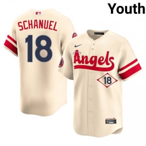 #18 Nolan Schanuel Durable Youth City Connect Baseball Jersey | LA Angels Cream Fan Gear 66518914