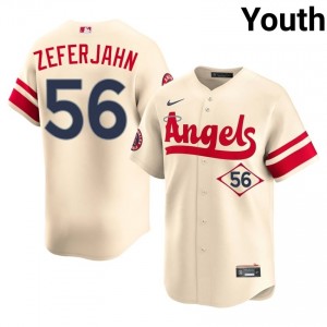 #56 Ryan Zeferjahn Authentic Youth City Connect Baseball Jersey | Angels Cream Fan Gear 91560707